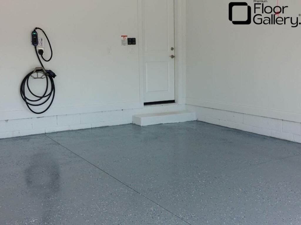 Decorative epoxy flake flooring installed in a double garage in Chadstone VIC 3148 near Chadstone Shopping Centre by Premium Floor Gallery